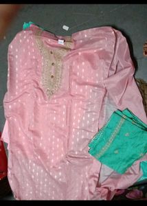 pink &amp; green embroidery dress material