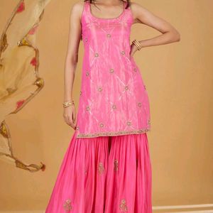 Pink Embroidered Sharara Suit