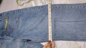 Denim Baggy Pants With Chains On Front