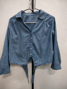 Denim Blue Button-Down Crop Shirt