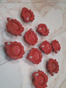 Red Clay Diya Set 10 pcs