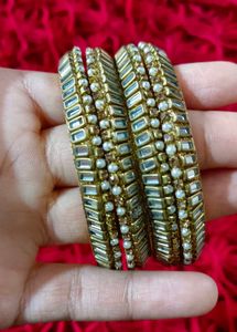 Moti And Jari Work Gold Plated Designer Bangles