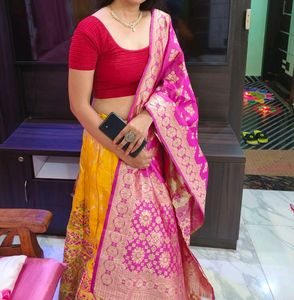 Yellow  Lehnga And Pink Dupatta