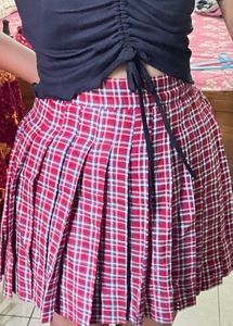 Red Plaid Pleated Mini Skirt