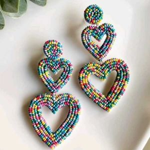 Heart Beaded Dangle Earrings🌈