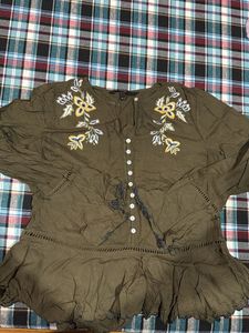 Olive Embroidered Top