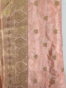 Peach Colour Dupata With Gold Flower And Border