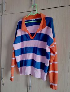 Striped Knit Polo Sweater
