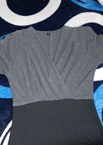 One Piece Dress In Black N Grey Colour