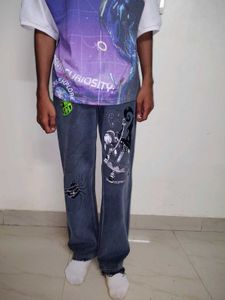 Anime Graphic Printed Baggy Jeans.