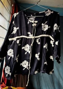 Floral Embroidered Navy Blue Top