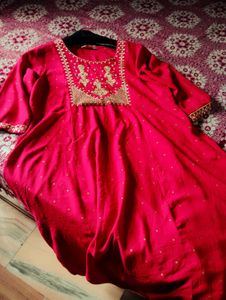 Red Embroidered Anarkali Kurti For Women