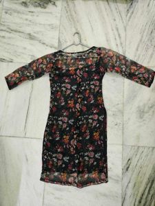 Organza Floral Black Kurti