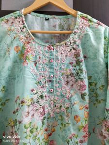 Embroidery Crocia Lace Floral Print Kurti