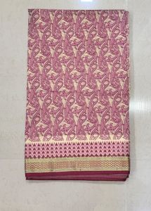 Maroon & Cream Floral Printed Cotton Saree