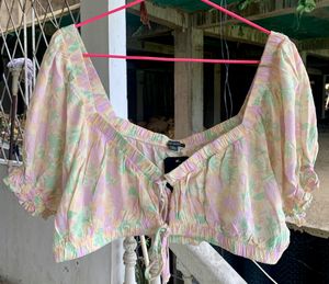 Floral Coloured Tie Crop Top🩵