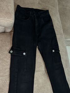 Black Cargo Flared Jeans