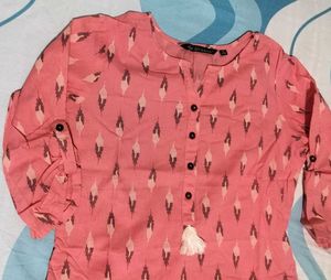 Peach Printed Kurta (with Button Placket)