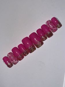 Pink &amp; Gold Glitter Press-On Nails