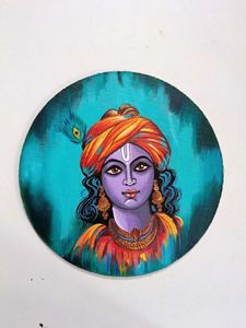 Abstract Krishna Round Canvas Painting