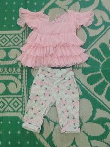 Cute Pink Ruffle Top & Floral Pants Set