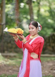 Bengali Saree,Red Border White Saree