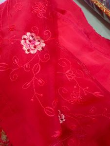 Fully Embroidered Red Saree With All Over Embroidy