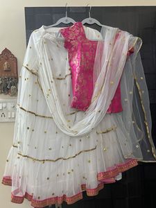 Pink &amp; White Lehenga Choli Set