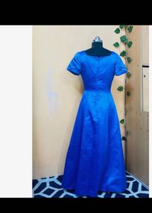 Elegant Blue Satin Maxi Dress