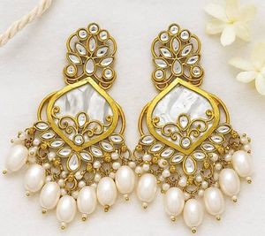 Heavy White Kundan Dangle Earrings- Brand New
