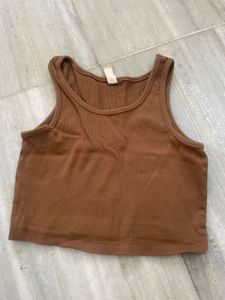 Brown Ribbed Tank Top