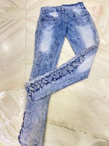 Acid Wash Lace-Up Jeans