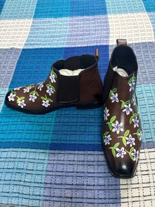 Floral Leather Chelsea Boots