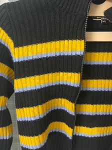 Striped Zip-Up Knit Cardigan