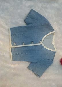 Denim Pearl Button Crop Top