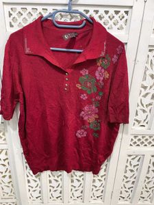 🎀Red Floral Embellished Top A