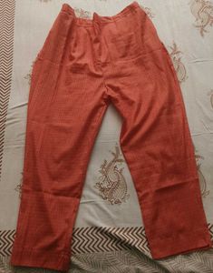 Peach Casual Straight Pants with pocket & zip