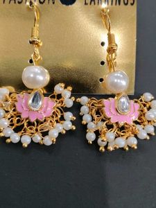 Pearl kundan enamel Necklace &amp; Earring Set