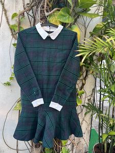 Plaid Woollen Dress With Collar