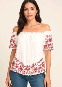 Embroidered Off-Shoulder Top