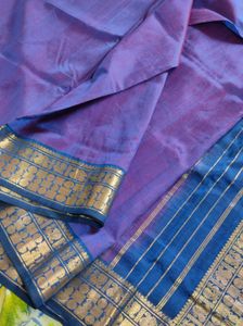 Purple and blue Saree with unstitched blouse piece