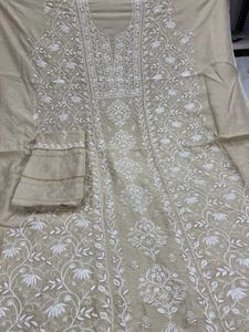 New Moonga Silk Lucknow Chickankari Suit