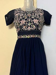 Elegant Navy Blue Embroidered Dress