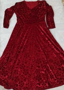 Wine Colour Velvet Frock For Sale