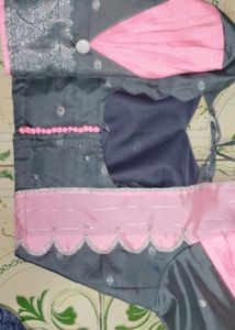 Elegant Pink &amp; Gray Silk Saree