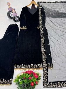 Elegant Velvet Salwar Suit black Love