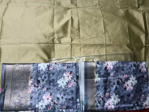 Floral Print Saree with SilverJariBorder+UnstitchB