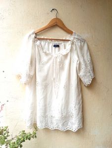 Off Shoulder Style White Embroidered Top (Women)