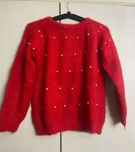 Red Pearl Button Sweater