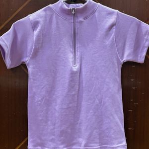 Lavender Zip Ribbed Top